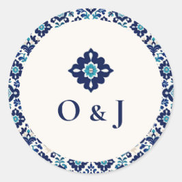 Gepersonaliseerde mediterrane Tegel bruiloft Ronde Sticker
