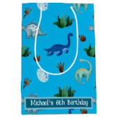 Gepersonaliseerde Meerdere Dino Soorten in Turquoi Medium Cadeauzakje (Voorkant)
