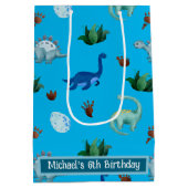 Gepersonaliseerde Meerdere Dino Soorten in Turquoi Medium Cadeauzakje (Achterkant)