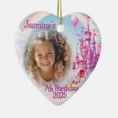 Gepersonaliseerde Meisje 7e Verjaardag Foto Hart G Keramisch Ornament (Rechts)