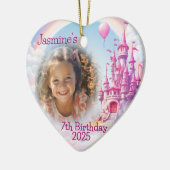 Gepersonaliseerde Meisje 7e Verjaardag Foto Hart G Keramisch Ornament (Links)