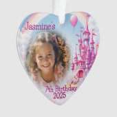 Gepersonaliseerde Meisje 7e Verjaardag Foto Hart G Ornament (voorkant)