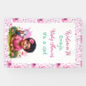 Gepersonaliseerde Meisje Bloemen Baby shower Welko Spandoek (Horizontaal)
