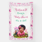 Gepersonaliseerde Meisje Bloemen Baby shower Welko Spandoek (Verticaal)