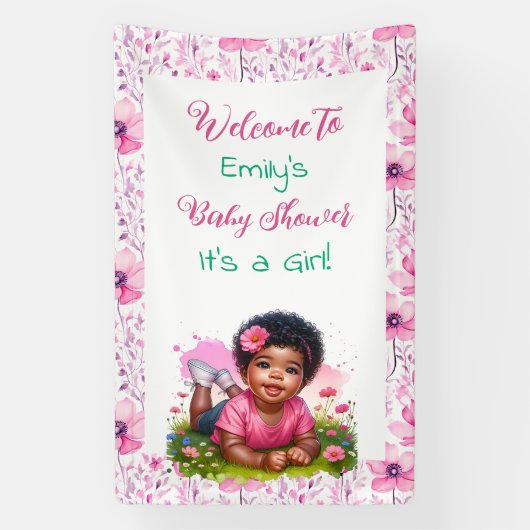 Gepersonaliseerde Meisje Bloemen Baby shower Welko Spandoek (Verticaal)