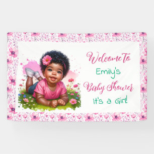 Gepersonaliseerde Meisje Bloemen Baby shower Welko Spandoek