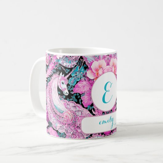 Gepersonaliseerde Meisje Eenhoorn Fantasy Gift voo Koffiemok (Voorkant links)