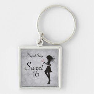 Gepersonaliseerde Meisje en Harten Sweet 16 Sleute Sleutelhanger