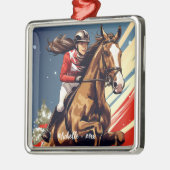 Gepersonaliseerde Meisje en Paard Springen Kerstmi Metalen Ornament (Links)