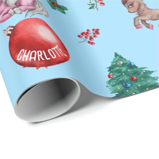 Gepersonaliseerde Meisje Kerst Wrapping Papier Een (Rol Hoek)