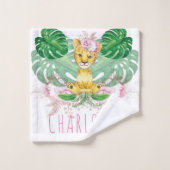 Gepersonaliseerde Meisje Leeuw Illustratie Safari Bad Handdoek (Wasdoekje)