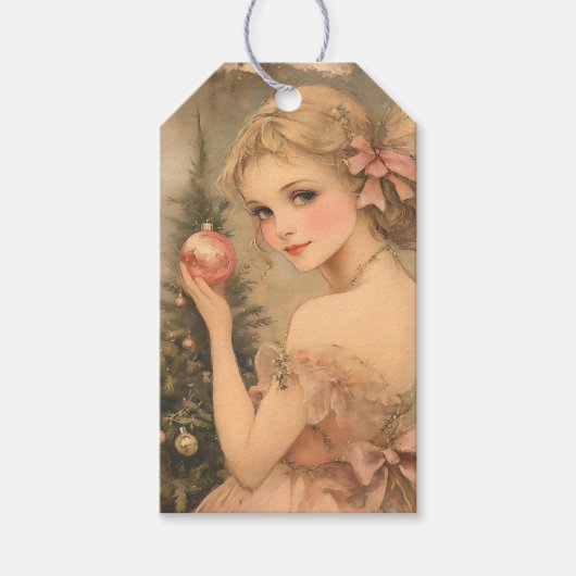 Gepersonaliseerde  Meisje met Roze Bauble Cadeaulabel (Voorkant)