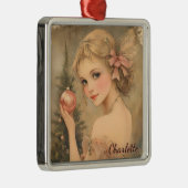 Gepersonaliseerde Meisje met Roze Bauble Metalen Ornament (Rechts)
