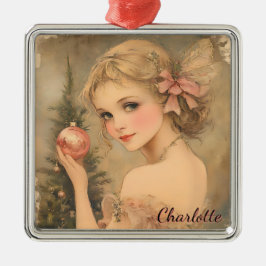 Gepersonaliseerde Meisje met Roze Bauble Metalen Ornament