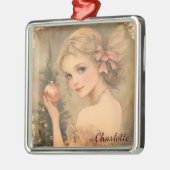 Gepersonaliseerde Meisje met Roze Bauble Metalen Ornament (Links)