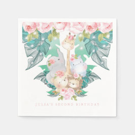 Gepersonaliseerde Meisje Verjaardag Oerwoud Dieren Servet