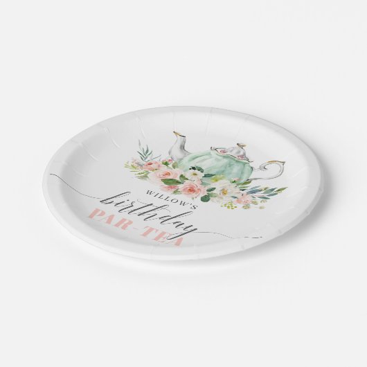 Gepersonaliseerde Meisje Verjaardag Par-Tea Party Papieren Bordje (Gekanteld)