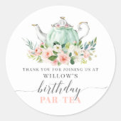 Gepersonaliseerde Meisje Verjaardag Par-Tea Party Ronde Sticker (Voorkant)