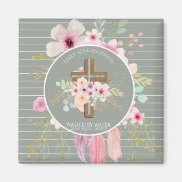 Gepersonaliseerde meisjes BAPTISM - Floral Cross S Magneet