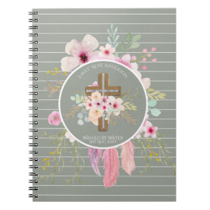 Gepersonaliseerde meisjes BAPTISM - Floral Cross S Notitieboek