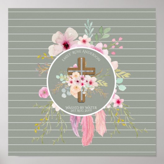 Gepersonaliseerde meisjes BAPTISM - Floral Cross S Poster (Voorkant)