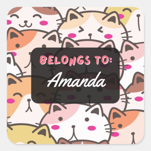 Gepersonaliseerde Meisjes BEHOORT TOT Cat Square S Vierkante Sticker (Voorkant)