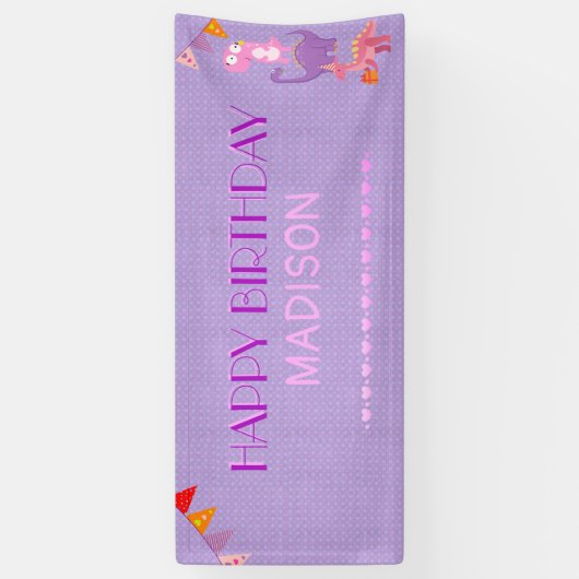 Gepersonaliseerde meisjes Dinosaur Birthday Spandoek (Verticaal)