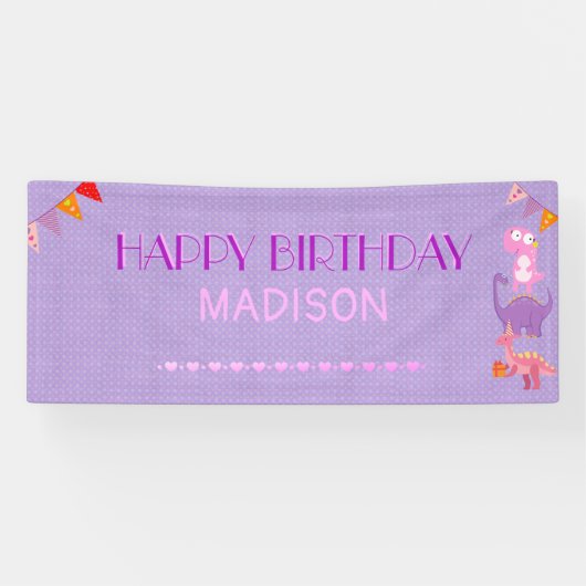 Gepersonaliseerde meisjes Dinosaur Birthday Spandoek (Horizontaal)