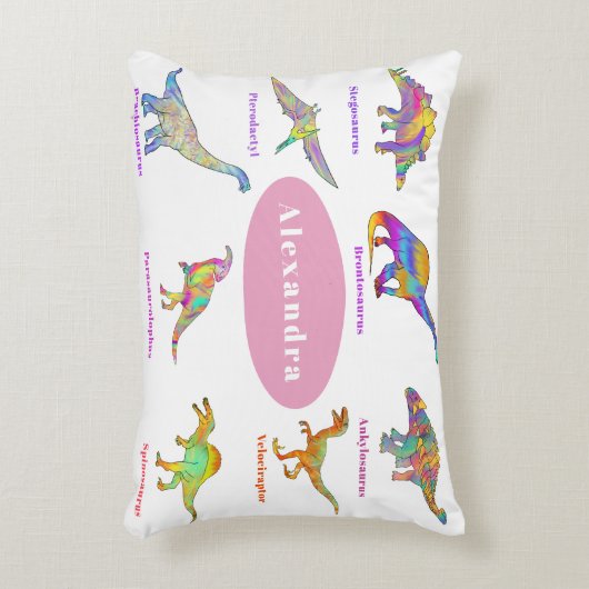 Gepersonaliseerde meisjes dinosaurus accent kussen (Voorkant(Verticaal))