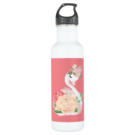 Gepersonaliseerde meisjes floral Swan Waterfles (Voorkant)