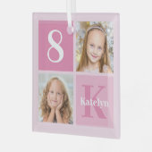 Gepersonaliseerde Meisjes Fotocollage Kerstmis Glas Ornament (Voorkant links)