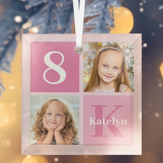 Gepersonaliseerde Meisjes Fotocollage Kerstmis Glas Ornament