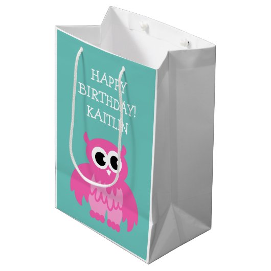 Gepersonaliseerde meisjes Goedendag schattige roze Medium Cadeauzakje (Voorkant Gekanteld)