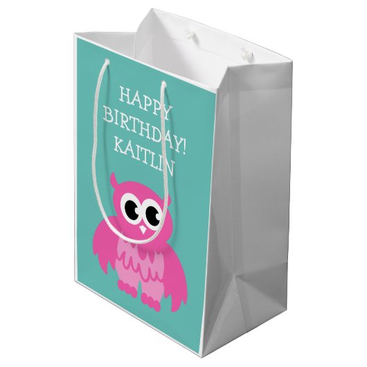 Gepersonaliseerde meisjes Goedendag schattige roze Medium Cadeauzakje (Achterkant Gekanteld)