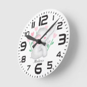 Gepersonaliseerde meisjes harten olifant kinderkam ronde klok (Hoek)