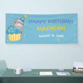 Gepersonaliseerde meisjes Hippo Birthday Banner (Beurs)