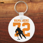 Gepersonaliseerde meisjes Hockey Name Number Oranj Sleutelhanger (Voorkant)
