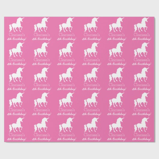 Gepersonaliseerde meisjes in de roze witte unicorn cadeaupapier (Vlak)