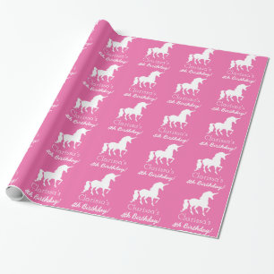 Gepersonaliseerde meisjes in de roze witte unicorn cadeaupapier