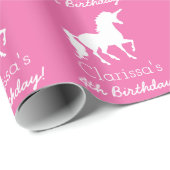 Gepersonaliseerde meisjes in de roze witte unicorn cadeaupapier (Rol Hoek)