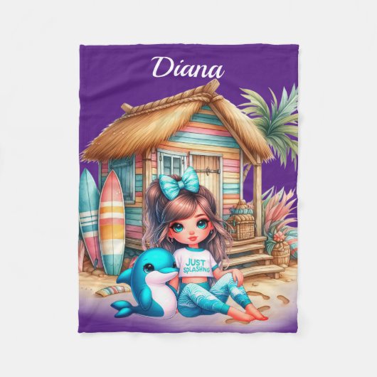 Gepersonaliseerde meisjes naam strand fleece deken (Voorkant)