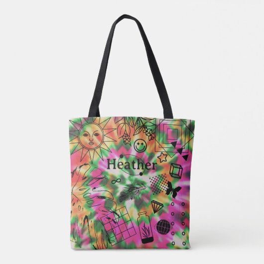 Gepersonaliseerde Meisjes Naam Tie Dye Canvas tas (Achterkant)