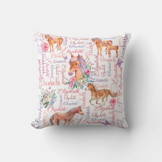 Gepersonaliseerde meisjes noemen collage met pony' kussen (Voorkant)