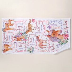 Gepersonaliseerde meisjes noemen collage met pony' strandlaken