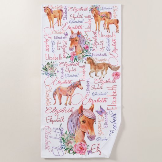 Gepersonaliseerde meisjes noemen collage met pony' strandlaken (Voorkant)