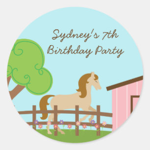 Gepersonaliseerde meisjes paard verjaardagsfeestje ronde sticker