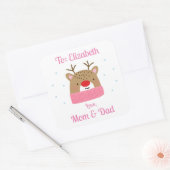 Gepersonaliseerde Meisjes Rendier Kerstcadeau Vierkante Sticker (Envelop)