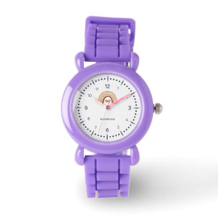 Gepersonaliseerde Meisjes Rode Glitter Boho Regenb Horloge