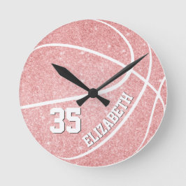 gepersonaliseerde meisjes roze basketbal ronde klok
