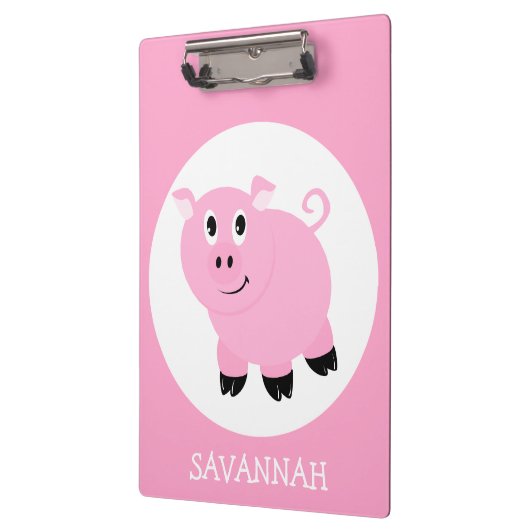 Gepersonaliseerde meisjes Roze Cartoon Varken Klembord (Links)
